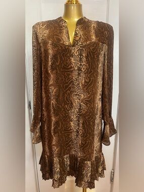 Scotch & Soda Maison Snake Print Pleated Mini Dress - Brown & Tan - Size S